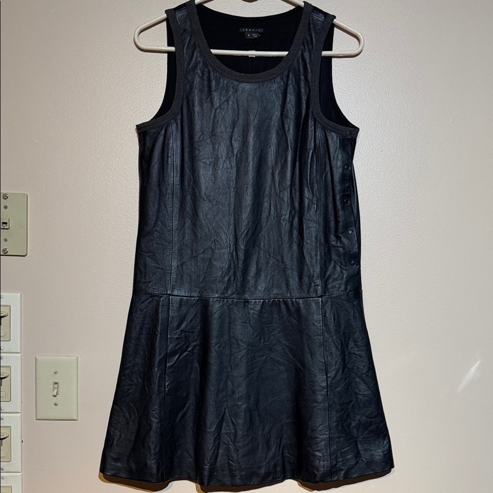 Theory Nidan Lamb Leather Drop Waist Mini Dress